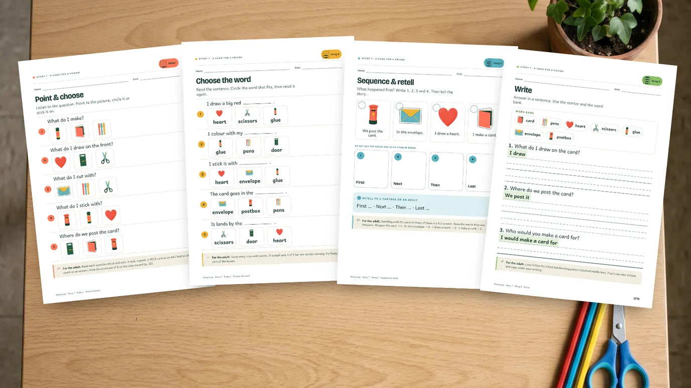 The four rung sheets of the same story laid side by side