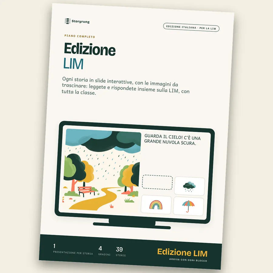 Una LIM che mostra una slide da trascinare di Storyrung