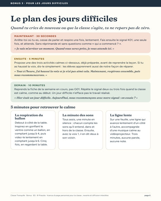 Plan des jours difficiles