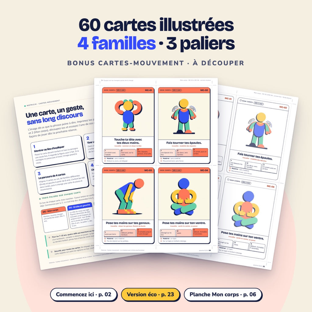 Ce que contiennent les Cartes-mouvement : 60 cartes en 4 familles