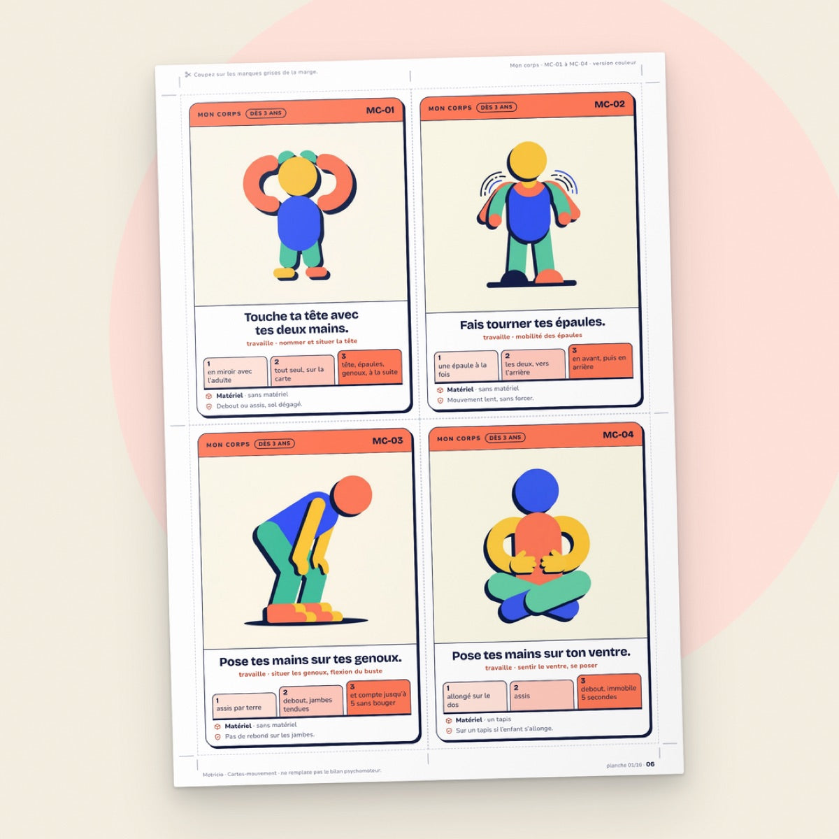 Planche de 4 cartes-mouvement à découper