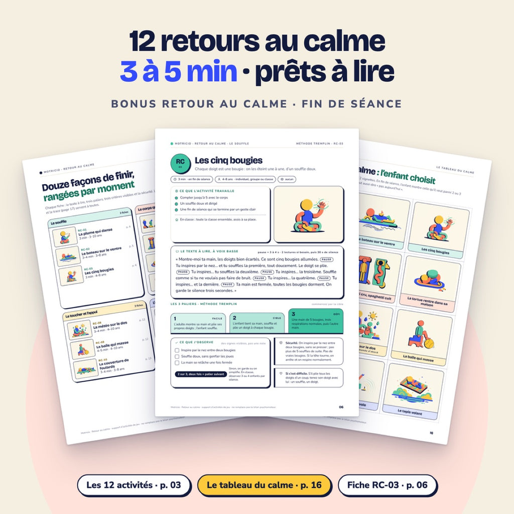 Ce que contient Retour au calme : 12 activités de 3 à 5 minutes
