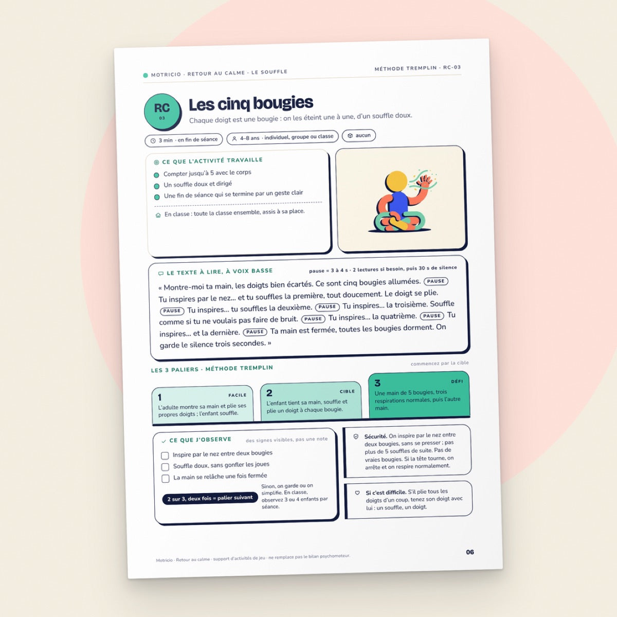 Page d'activité de Retour au calme