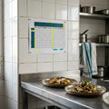 Matriz dos 14 alergénios afixada na cozinha