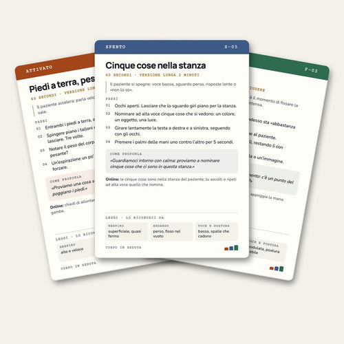 Tre carte di Corpo in Seduta a ventaglio: Attivato, Spento, In finestra