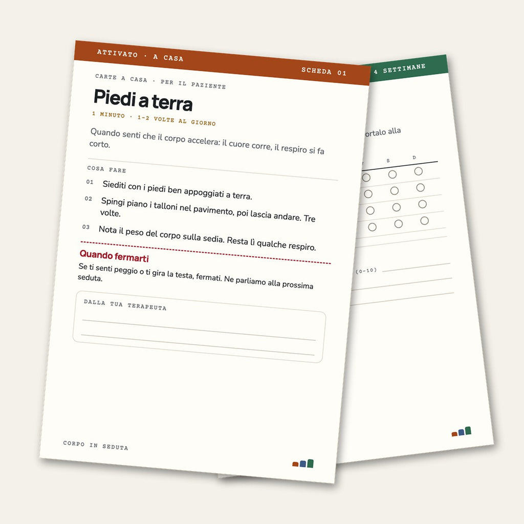 Carte a casa: la scheda Piedi a terra per il paziente e il diario di 4 settimane