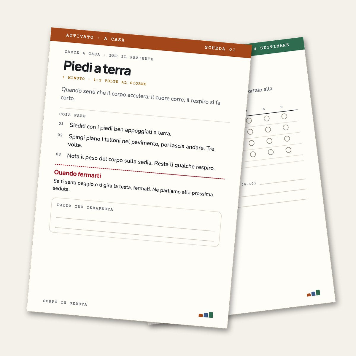 Carte a casa: la scheda Piedi a terra per il paziente e il diario di 4 settimane