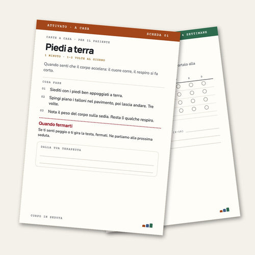 Carte a casa: la scheda Piedi a terra per il paziente e il diario di 4 settimane