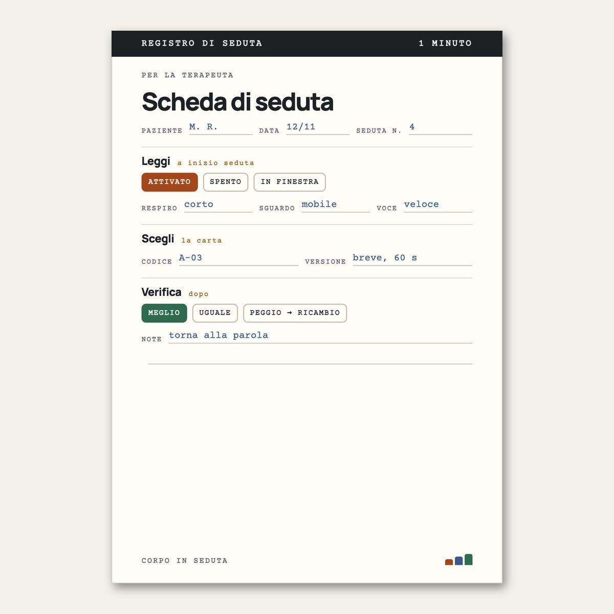 Scheda di seduta: Leggi, Scegli, Verifica in 1 minuto