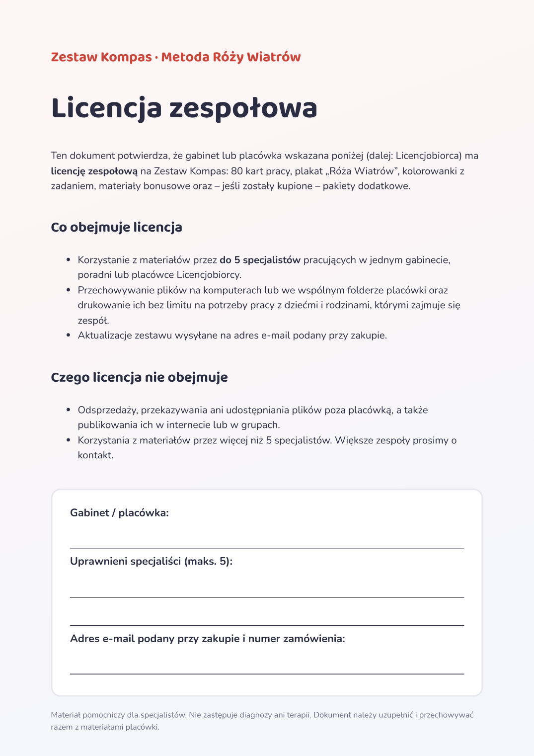 Licencja zespołowa Zestaw Kompas