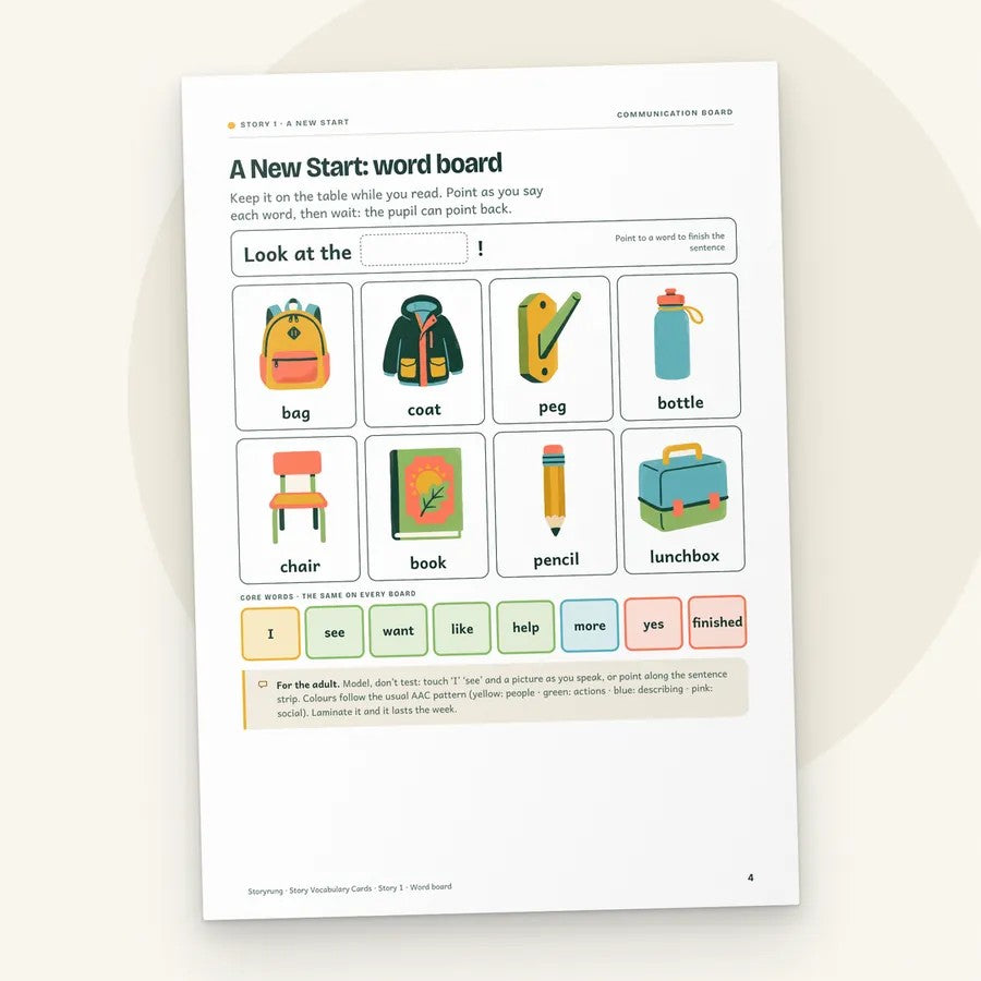 Story Vocabulary Cards word board
