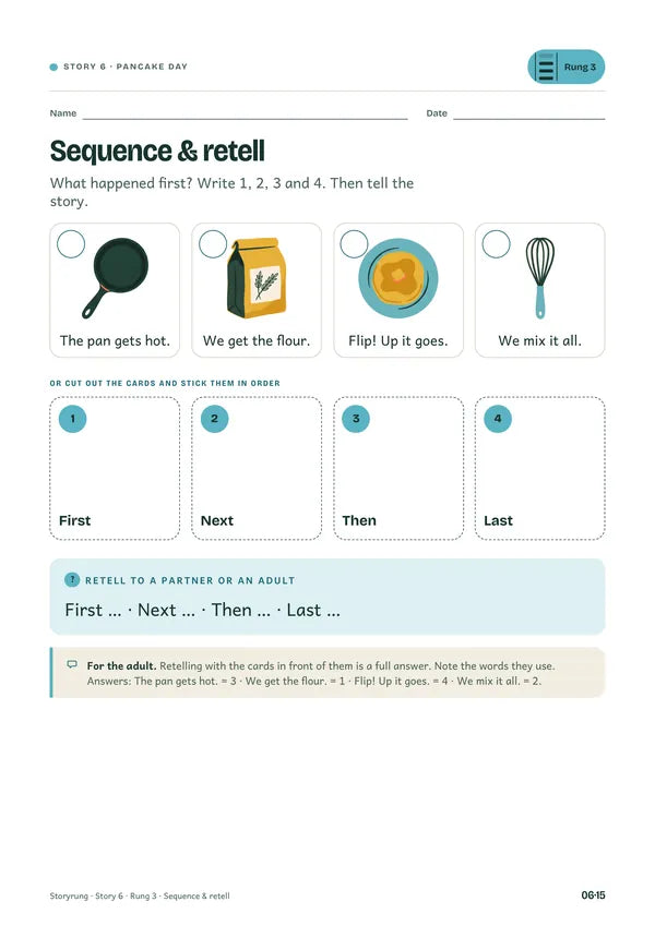 Rung 3 sheet: Sequence and retell in four boxes