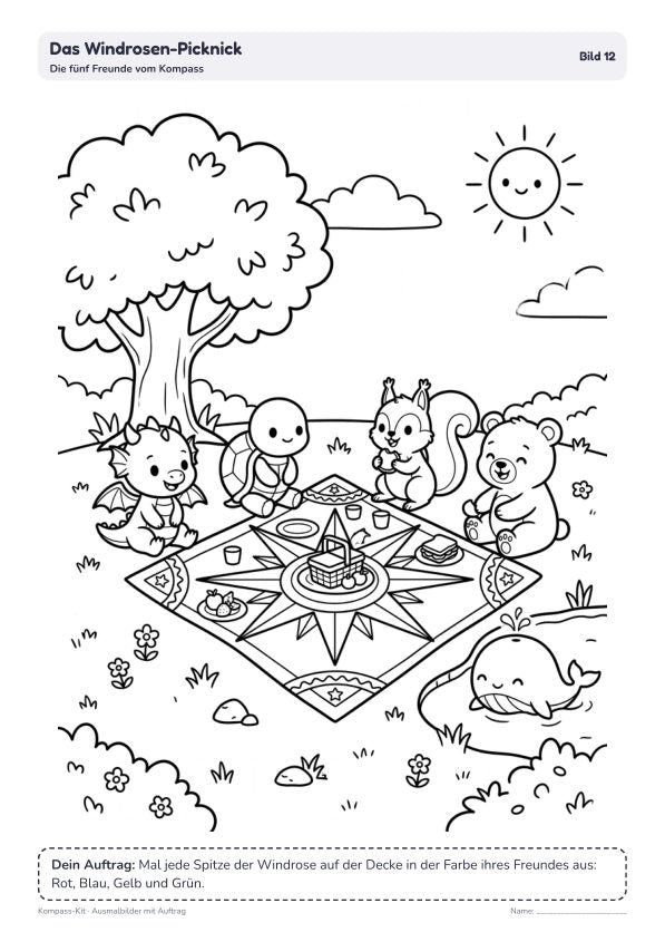 Ausmalbild: das Windrosen-Picknick