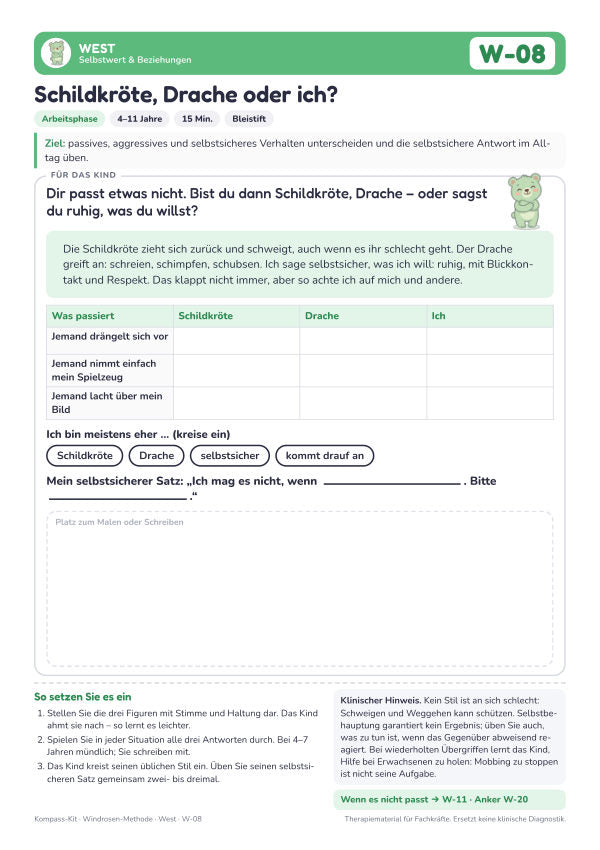 Arbeitsblatt W-08 Schildkröte, Drache oder ich?