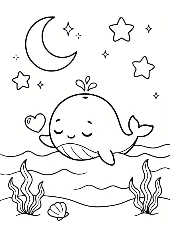 Lámina para colorear: Luna mira las estrellas