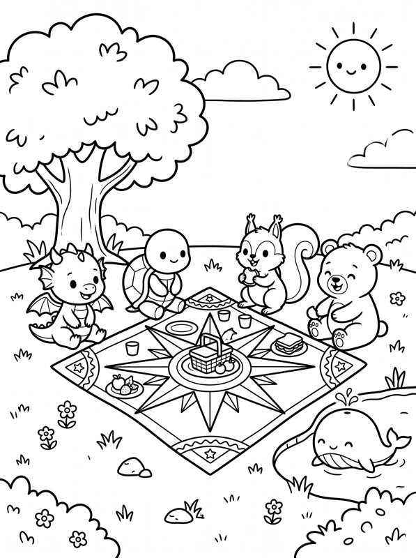Lámina para colorear: el picnic de la rosa