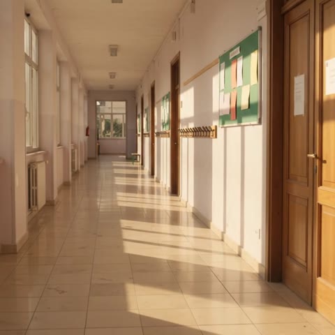 Corridoio di scuola vuoto alla fine della giornata (immagine illustrativa)