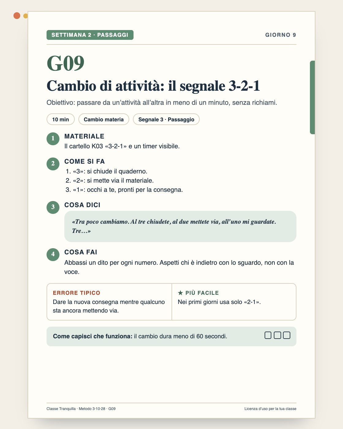 Anteprima illustrativa della scheda G09: il segnale 3-2-1