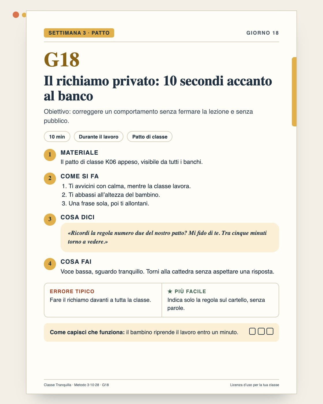 Anteprima illustrativa della scheda G18 della settimana 3