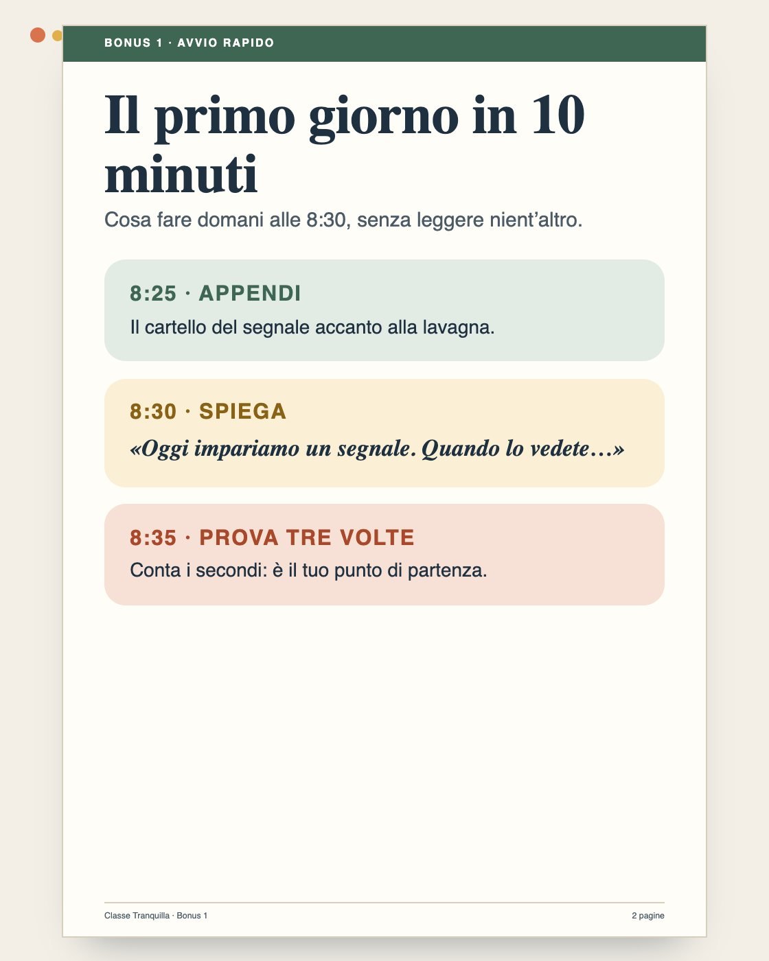 Anteprima illustrativa del bonus Avvio rapido: il primo giorno in 10 minuti