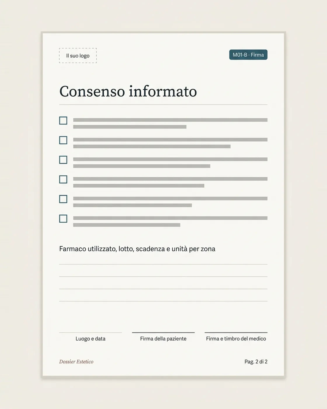 Foglio B Firma: controindicazioni, farmaco, lotto e firme (anteprima illustrativa)