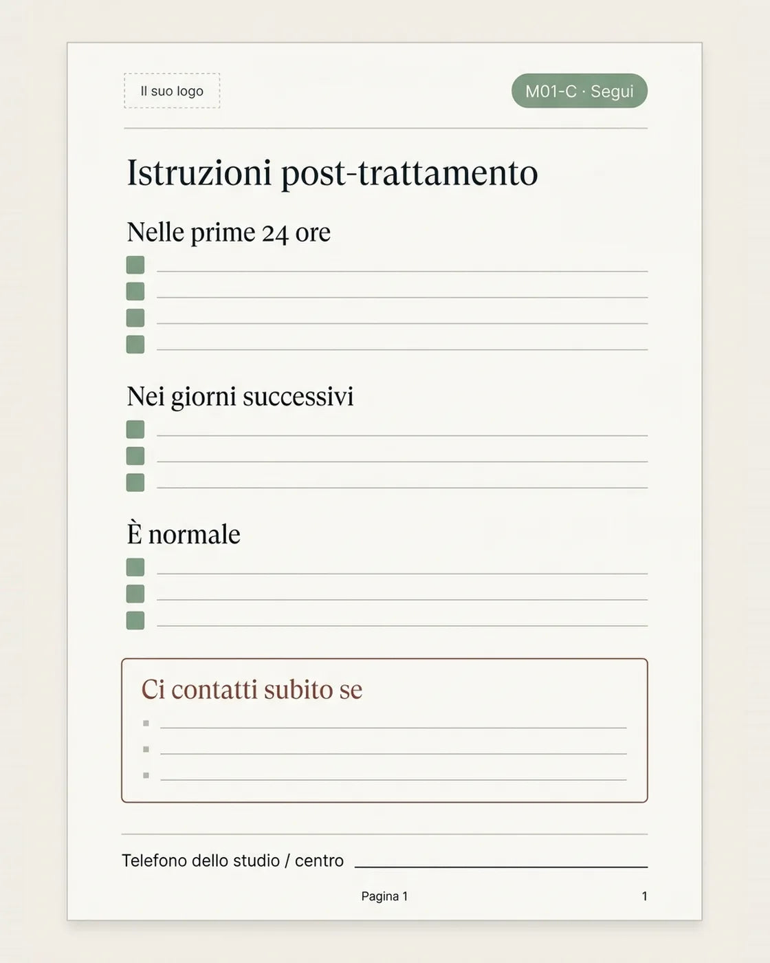 Foglio C Segui: istruzioni post-trattamento (anteprima illustrativa)