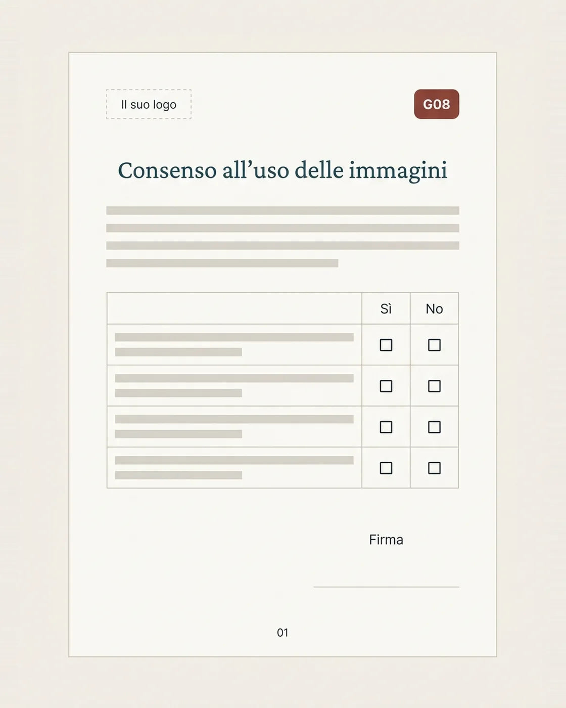 G08 Consenso all'uso delle immagini, una casella per ogni uso (anteprima illustrativa)