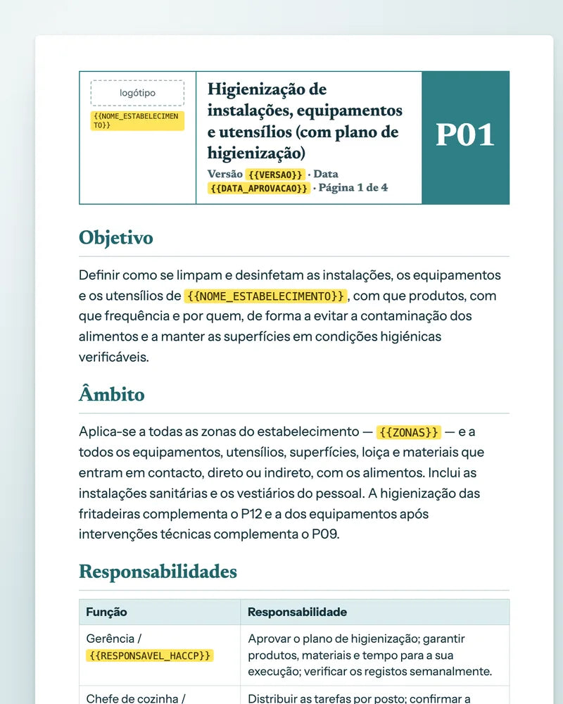 Página do pré-requisito de higienização