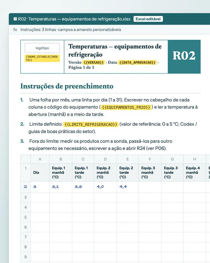 Registo de temperaturas de refrigeração em Excel