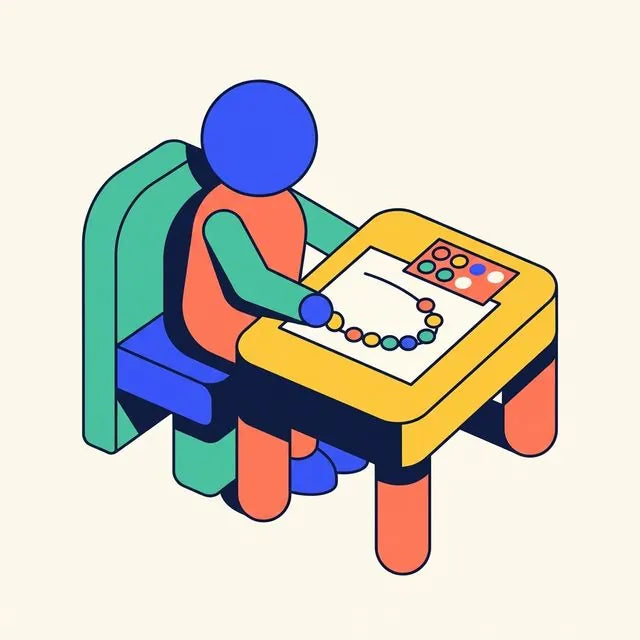 Illustration de la fiche MF-07 : un enfant enfile des perles