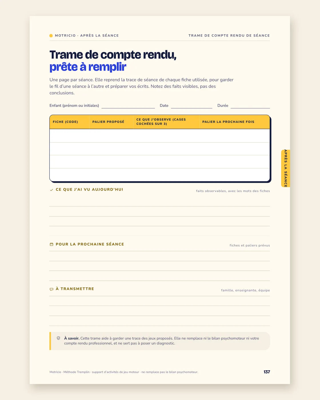 Trame de compte rendu de séance