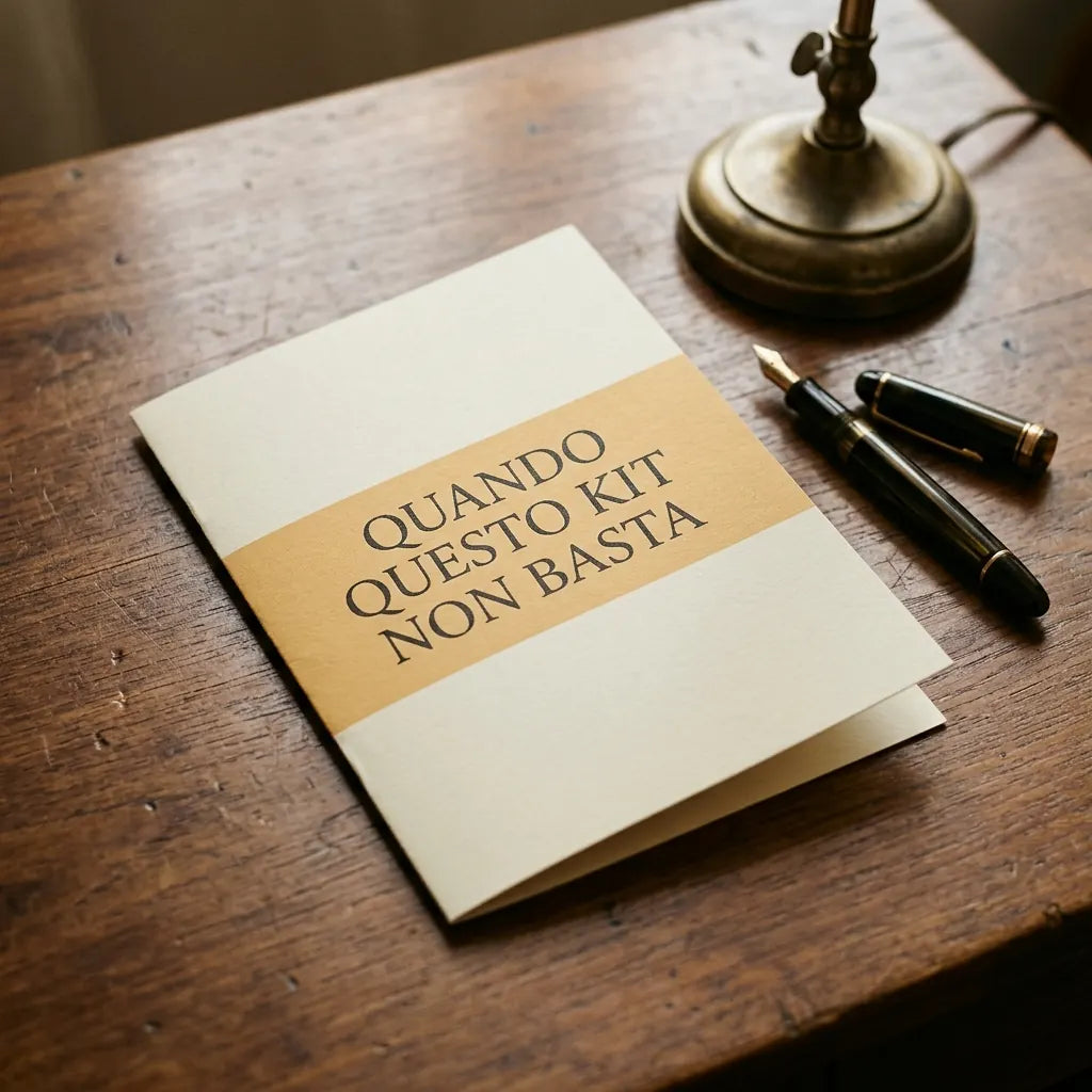Opuscolo «Quando questo kit non basta» accanto a una penna stilografica