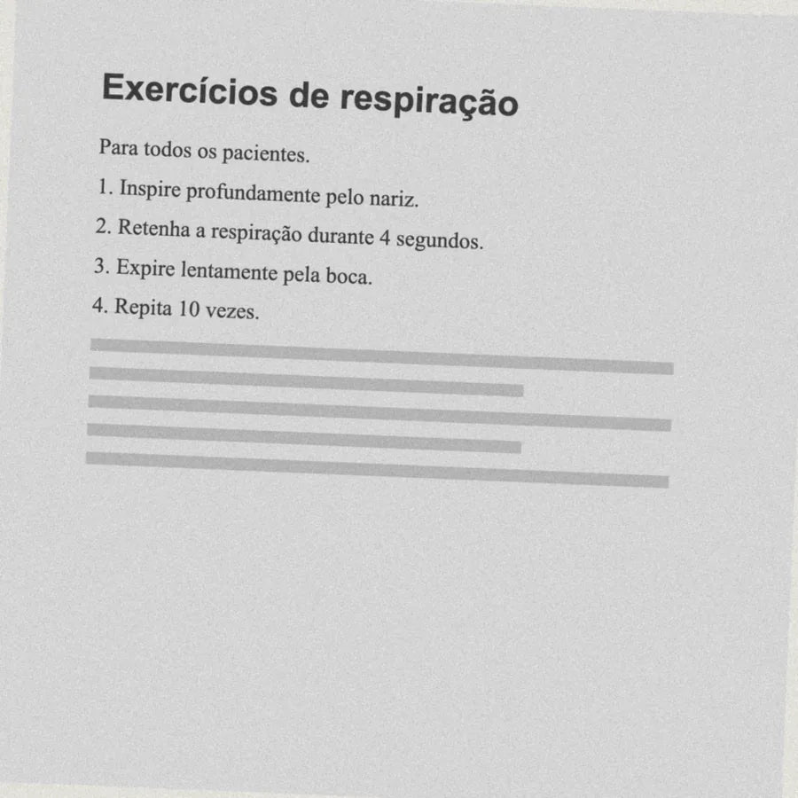 Ficha fotocopiada genérica «Exercícios de respiração», igual para todos os pacientes