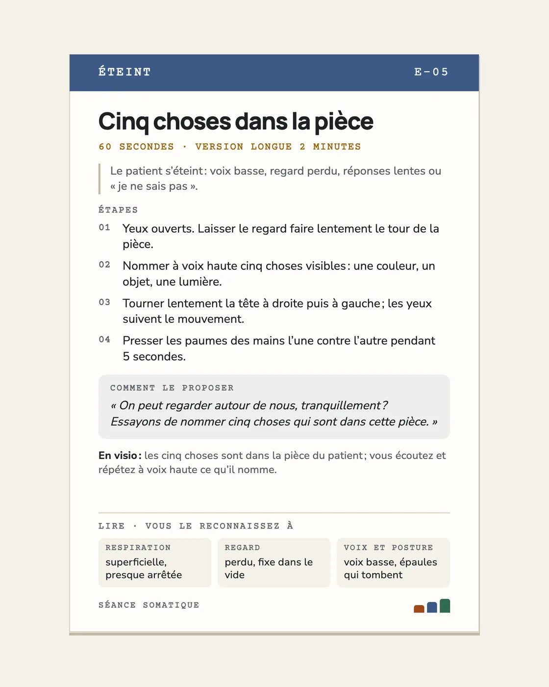 Carte E-05 Éteint « Cinq choses dans la pièce »