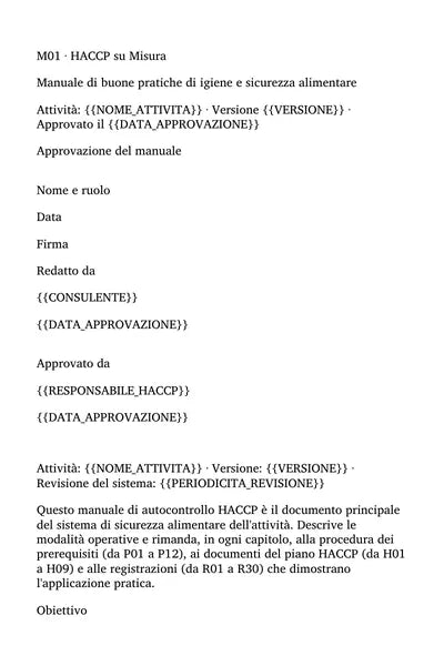 Prima pagina del manuale di autocontrollo