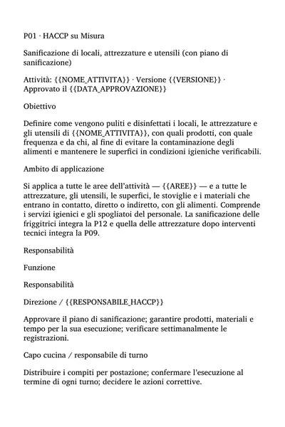 Procedura di sanificazione