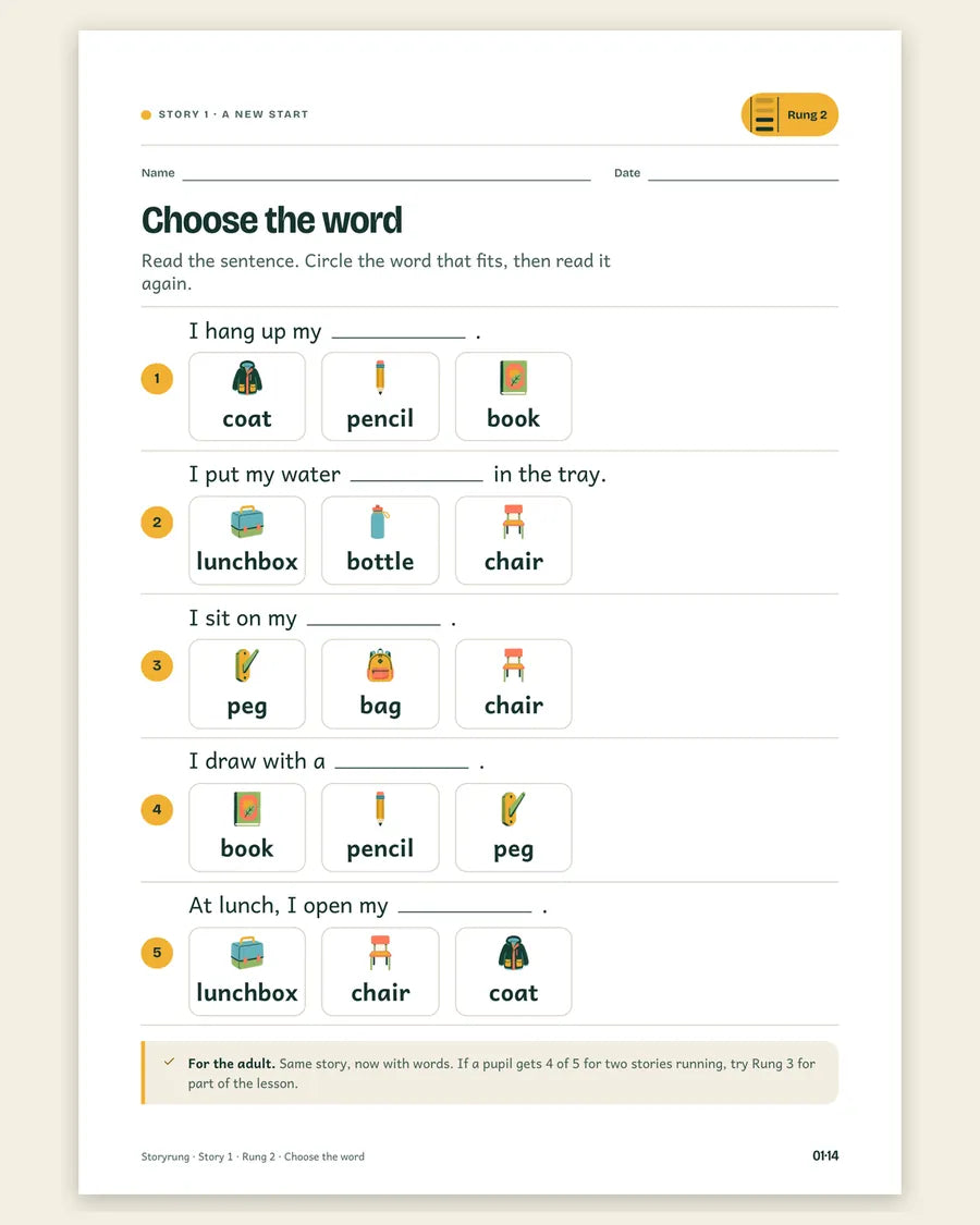 Rung 2 sheet of A New Start: choose the word
