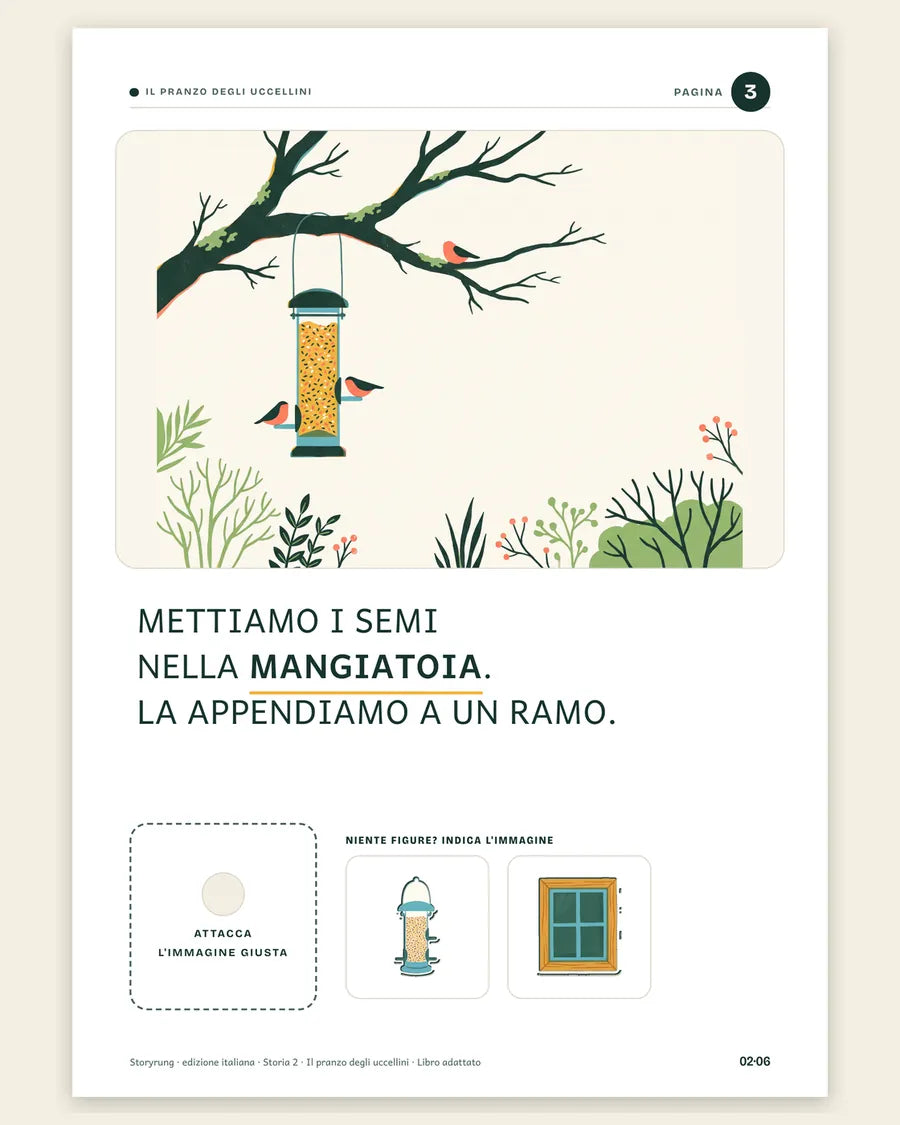 Il pranzo degli uccellini, pagina del libro