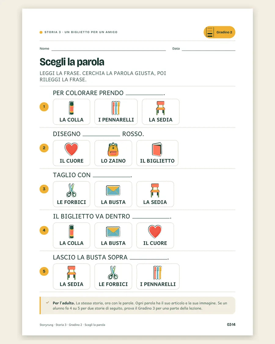 Un biglietto per un amico, scheda del gradino 2