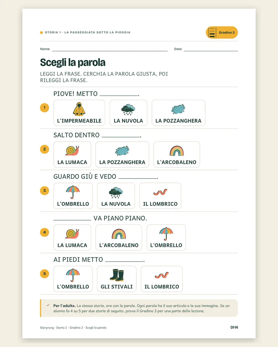 Scheda del gradino 2: scegli la parola