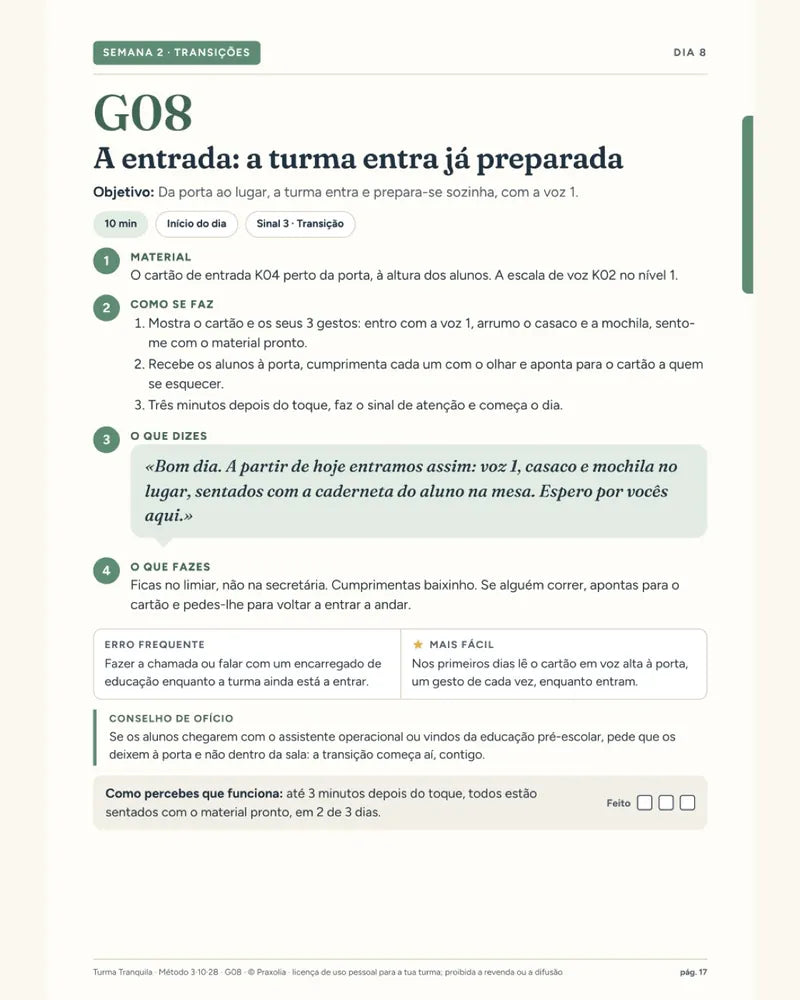 Ficha G08: a entrada da turma já preparada