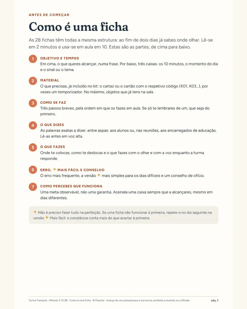 Explicação das sete partes de cada ficha