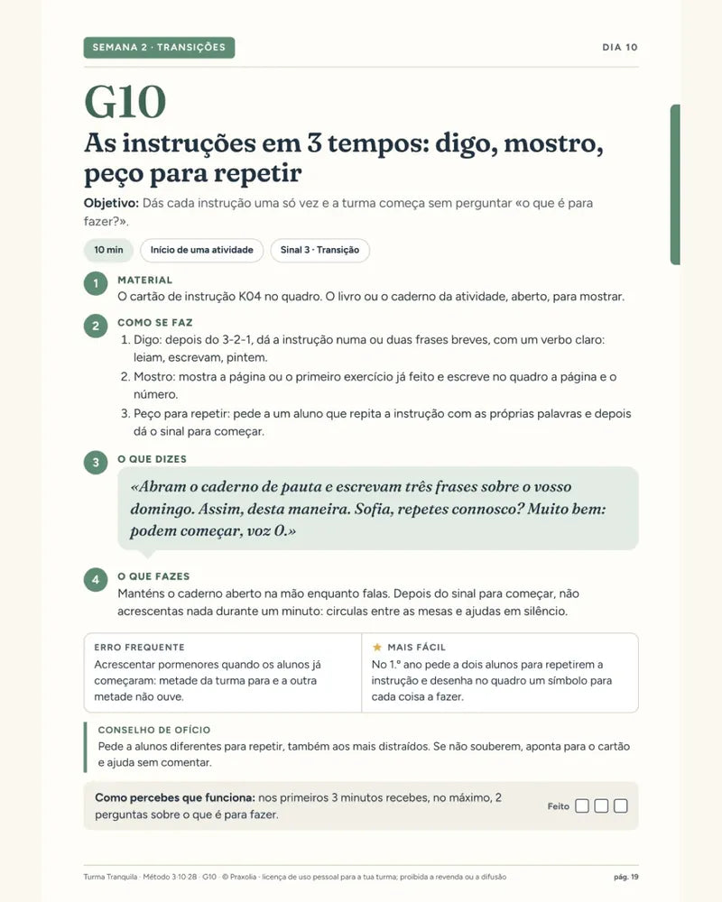 Ficha G10: as instruções em três tempos