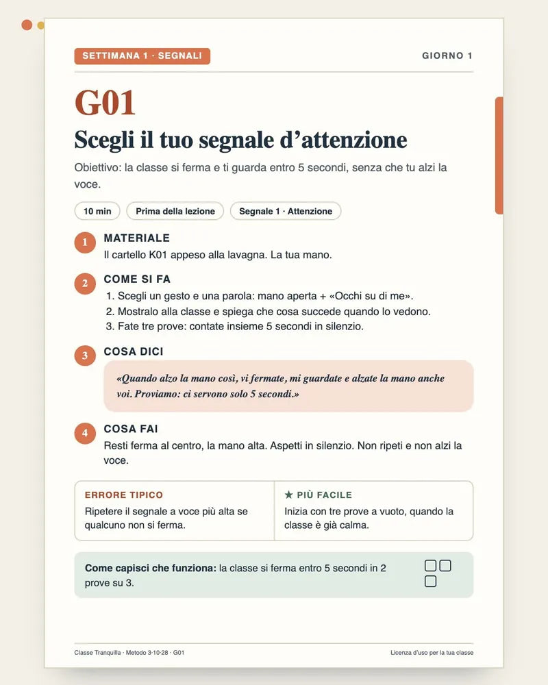 Anteprima illustrativa della scheda G01 «Scegli il tuo segnale d’attenzione»