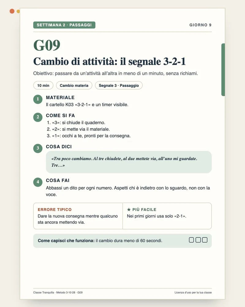 Anteprima illustrativa della scheda G09: il segnale 3-2-1