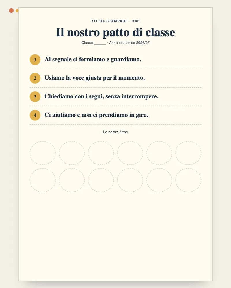 Il patto di classe con 4 regole e spazio per le firme