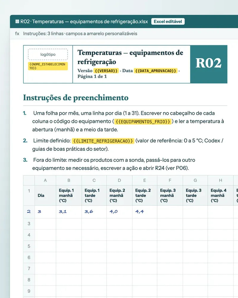 Registo de temperaturas de refrigeração em Excel