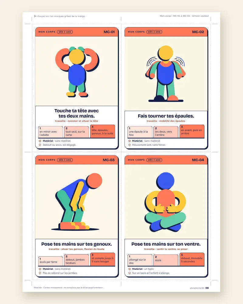 Planche de cartes-mouvement