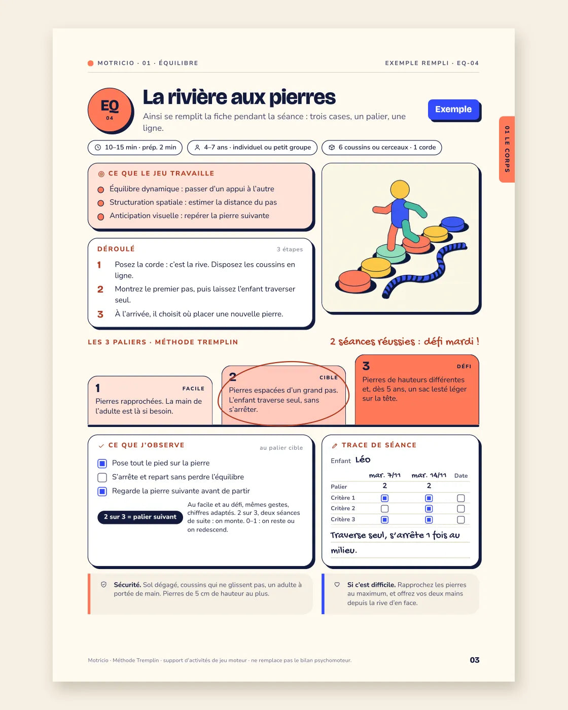 Exemple rempli de la fiche EQ-04 : critères cochés et palier entouré