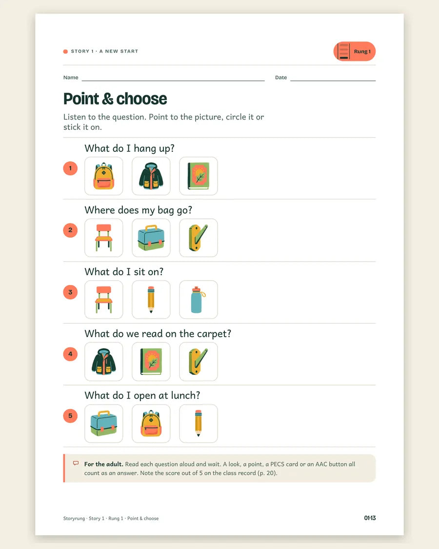 Rung 1 sheet of A New Start: point and choose the picture